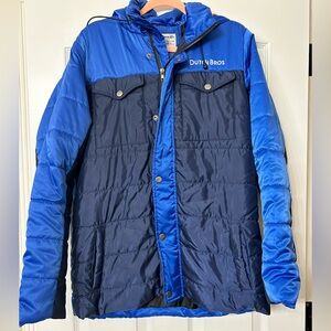 Dutch Bros unisex hooded blue puffer coat